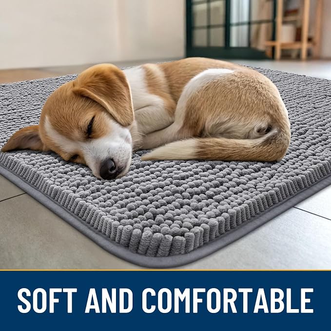 Smiry Dog Door Mat for Muddy Paws 30x17, Absorbent Dirt Trapper, Non-Slip