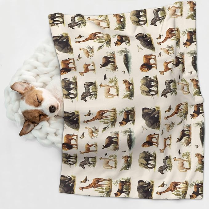 Waterproof Dog Blanket Soft Pet Blanket for Puppy Cat, Fleece Cat Throw Blankets for Furniture Bed Couch Sofa Reversible - Safari Animals 4