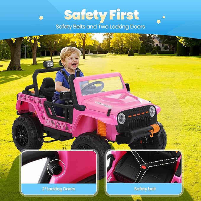 Toddler Ride On Truck Electric Car Kids Ride On Truck Car Ride on Toys for Kids Ages 3+ Large Battery Powerful Jeep with Remote Control 2 Speeds LED Light Horn Music Toddlers(Pink)