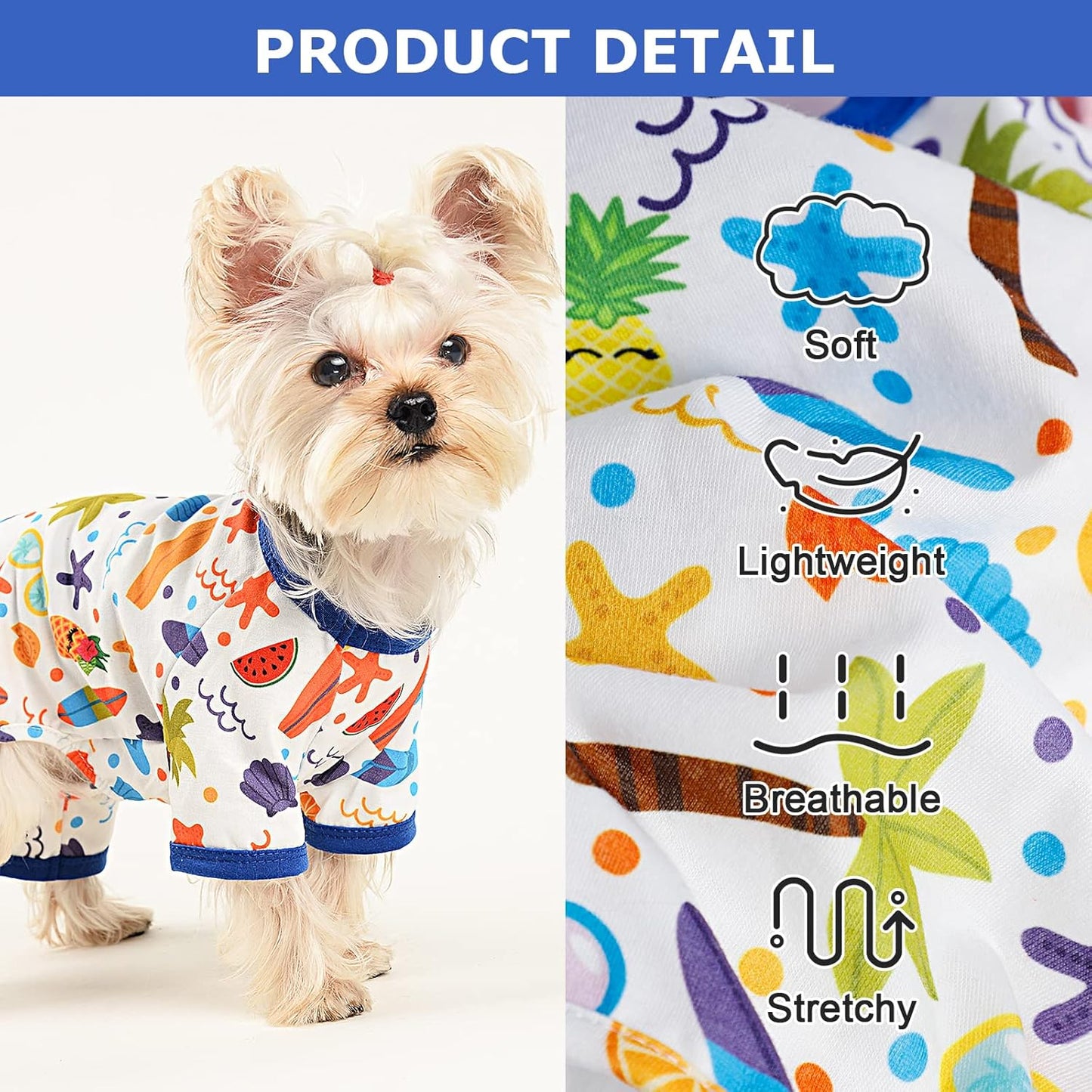 Dog Pajamas Pjs Fall Summer Dog Clothes for Small Dogs Girl - Boy - Medium Size Dogs, Soft Stretchy Puppy Clothes Doggie Onesies Cat Pet Jammies Outfit (Beach, X-Small)
