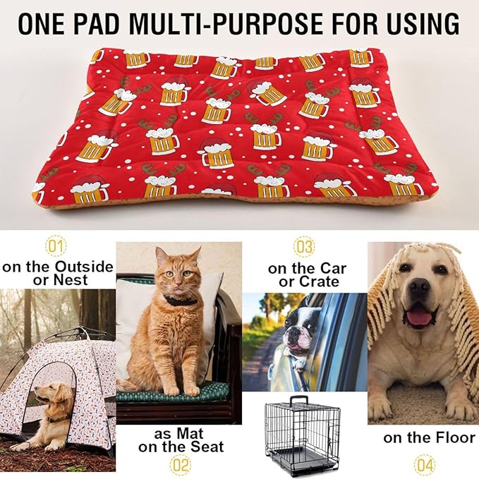 Pet Bed Christmas Beer Mugs Deer Dog Bed Mat Absorbing Non Slip Pad Pet Sleeping Mat for Small, Medium, and Large Dogs Puppy Cat 36 in x 24 in