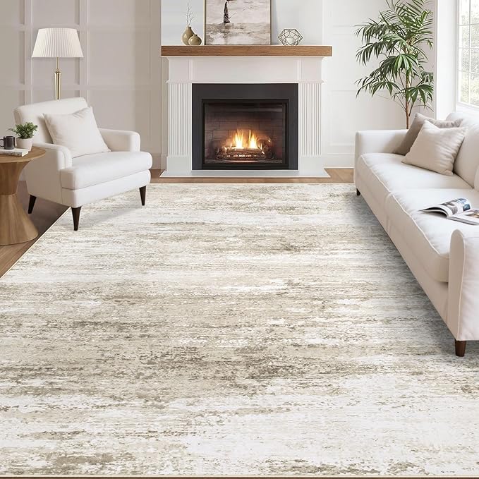 Washable Rug 5x7 Area Rugs for Living Room: Neutral Soft Rug Abstract Non Slip Low Pile Modern Carpet for Bedroom Kitchen Nursery Office Dining Room Indoor (Beige, 5'x7')