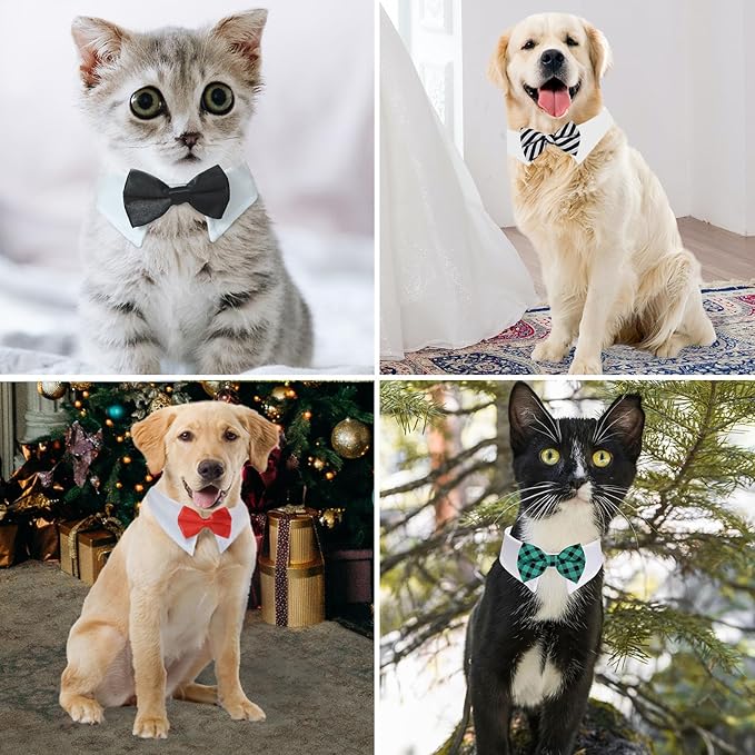 Bow Ties for Dogs, KOOLMOX 8PCS Adjustable Tuxedo Dog Collar Sewed with Dog Bow Ties for Small Dogs Cats Puppy Bow Tie Wedding Valentine's Graduation Tux Outfit Halloween Costumes