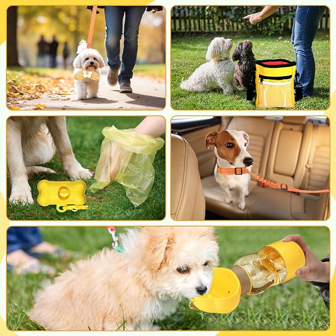 Abbylike 50 Pcs Puppy Supplies Starter Kit for Small Dogs Puppy Essentials Includes Leash, Bowls, Teeth Brushes, Water Bottle, and More Accessories for Dogs Pet Day Welcome Gift(Yellow)