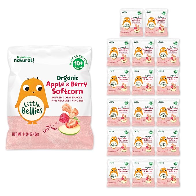 Little Bellies Organic Apple & Berry Softcorn Baby Snack (Pack of 18 x 0.28 oz Individual Packs)