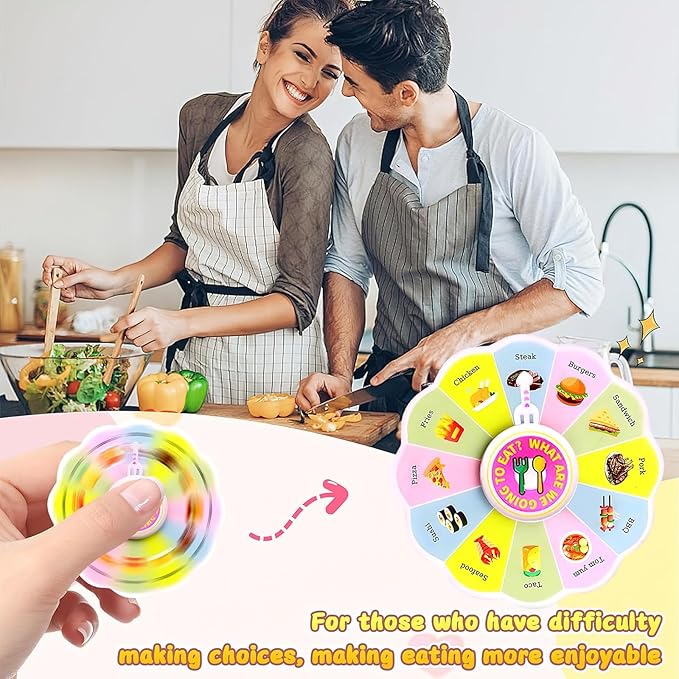 QETRABONE Foodie Dice & Decision Wheel - Fun Meal Picker for Family Game Nights, Couples Date Ideas & Party Games | Includes Fidget Spinner Snack Selector for Food Lovers Halloween Party Supplies