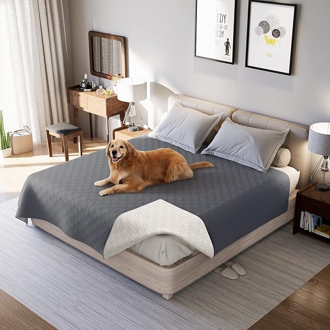 Waterproof Dog Bed Covers for Couch Protection, Water-Resistant Soft Dog Pet Blanket Anti-Slip Dog Blanket for Bed, for Furniture Bed Couch Sofa (Grey,82x82inch)