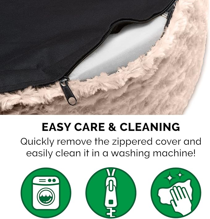 Furhaven Dog Bed for Large/Medium Dogs w/ Removable Washable Cover & Pillow Cushion Insert, For Dogs Up to 30 lbs - Ultra Plush Faux Fur Oval Lounger - Cream, Large