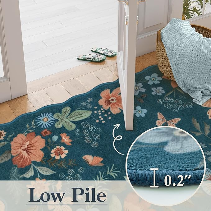 Lahome Floral Washable Rugs for Bedroom, 4X6 Area Rug Ultra-Thin Soft Living