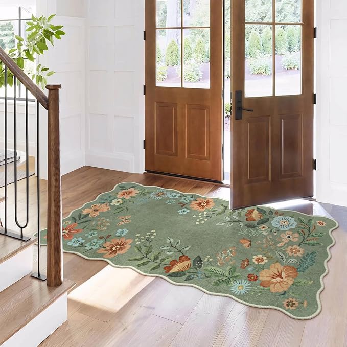 Lahome Floral Rugs for Entryway, 2x4 Washable Kitchen Rugs Ultra-Thin Soft Rug