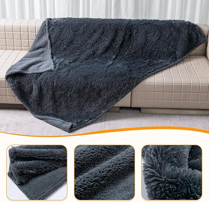 Calming Cat Blanket for Bed 85x57in Couch Sofa Cover Grey Waterproof Dog Blankets for Large Dogs Washable Long Faux Fur Pet Throw Blanket for Puppy Reversible Furniture Protector, (Gray XL)