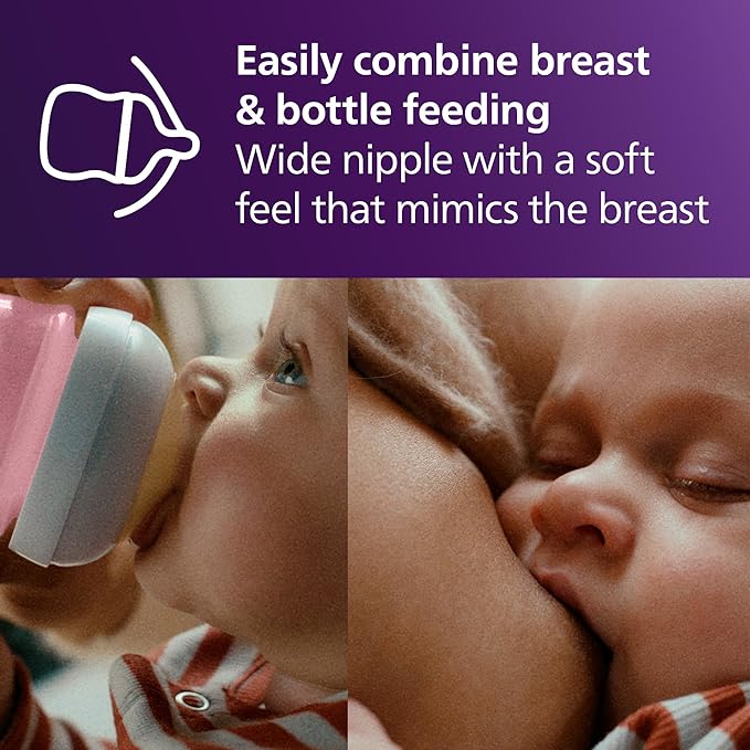 Philips Avent Natural Baby Bottles with Natural Response Nipples (Slow Flow, Flow 2), 4oz, Pink, 4-Pack, SCY900/14