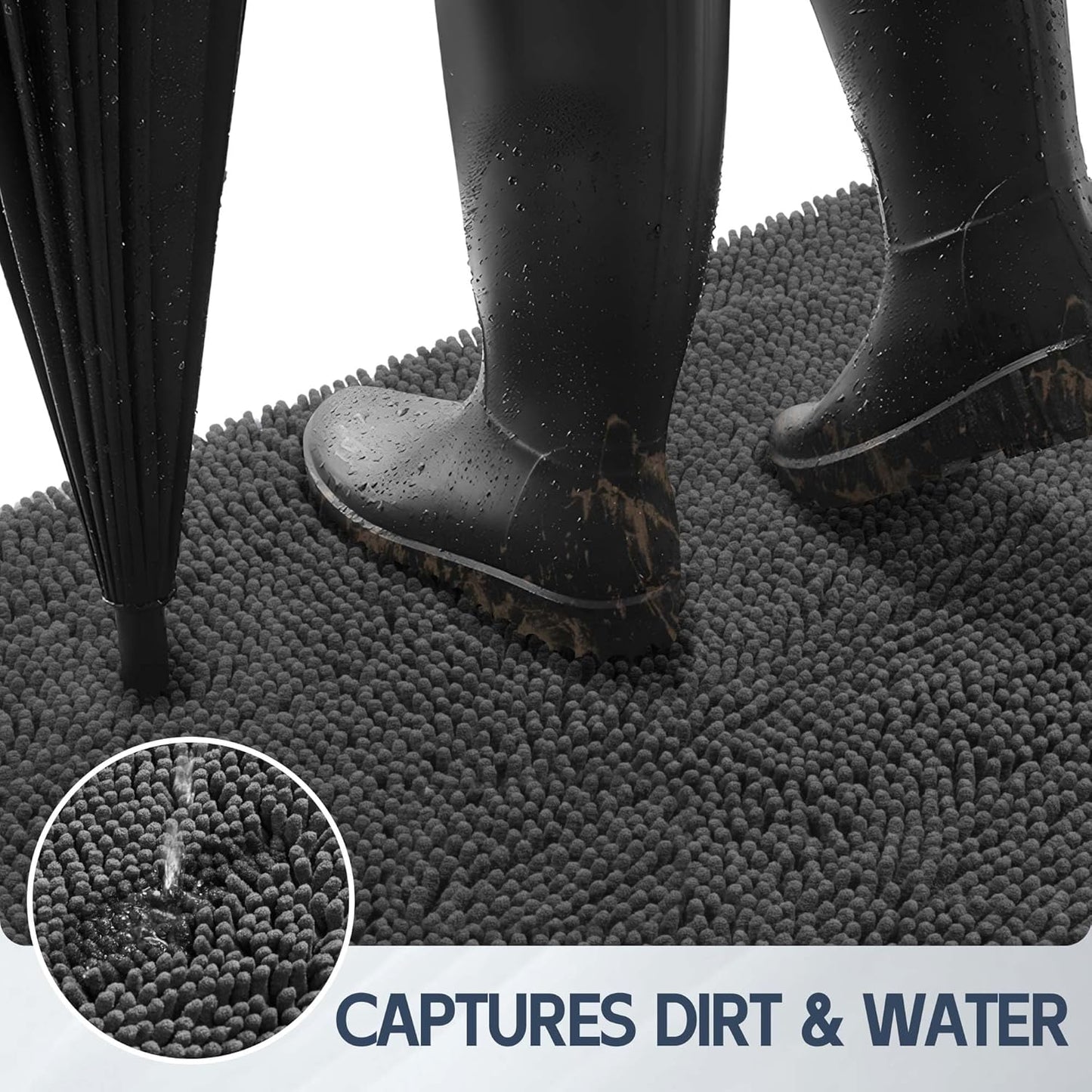Dog Door Mat for Muddy Paws, 60" x 36" Chenille Absorbent Front Door Mat Inside, Large Runner Mud Mat for Dogs, Trap Dirt Washable Non Slip Outdoor Indoor Entrance Doormats, Grey