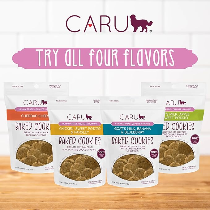 Caru - Goat’s Milk, Banana & Blueberry Baked Cookies - Natural Treats for Dogs - Human Grade Ingredients - Flavorful - Wheat, Corn, Soy & Legume Free - Non-GMO - Made in USA - 4 oz - 1 Pack