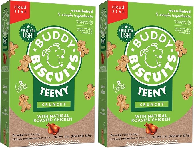 Cloud Star Buddy Biscuits 8 oz. Box Teeny Crunchy Dog Treats Made with Roasted Chicken (Pack of 2)