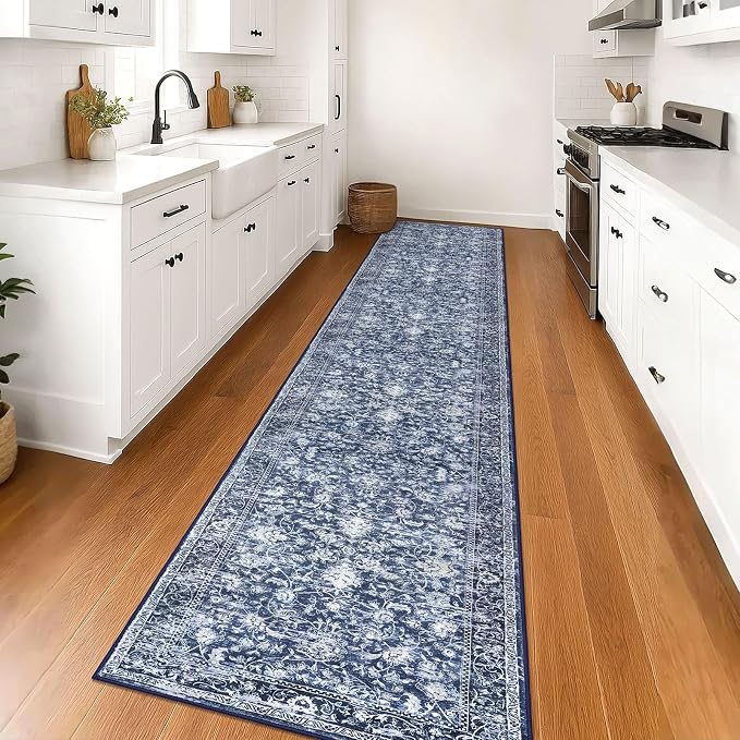 KILOCOCO Runner for Hallway 2.6x16 Runner Rug Printed Vintage Floral Washable