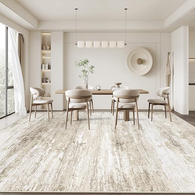 Washable Rug 9x12 Area Rugs for Living Room: Large Neutral Soft Rug Abstract Non Slip Low Pile Modern Carpet for Bedroom Kitchen Nursery Office Dining Room Indoor (Beige, 9'x12')