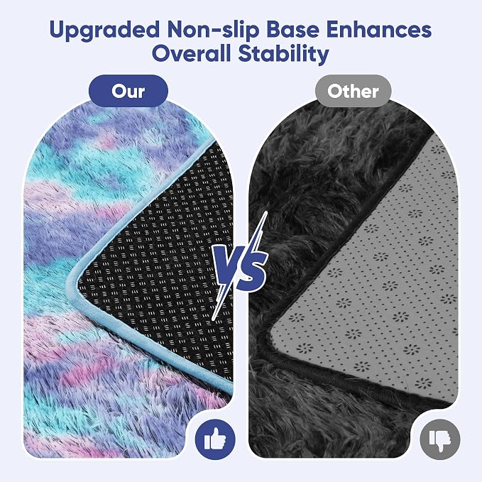 Rainbow Fluffy Rugs for Girls Bedroom: 9x12 Large Shag High Pile Area Rug
