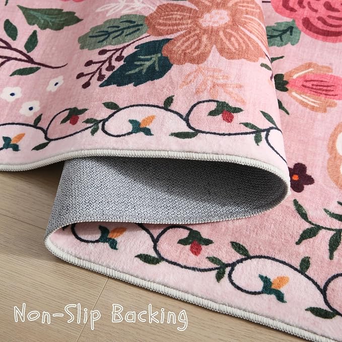 Rugcomf Door Mat Indoor Entrance 2x3 Rug Machine Washable Boho Floral Small