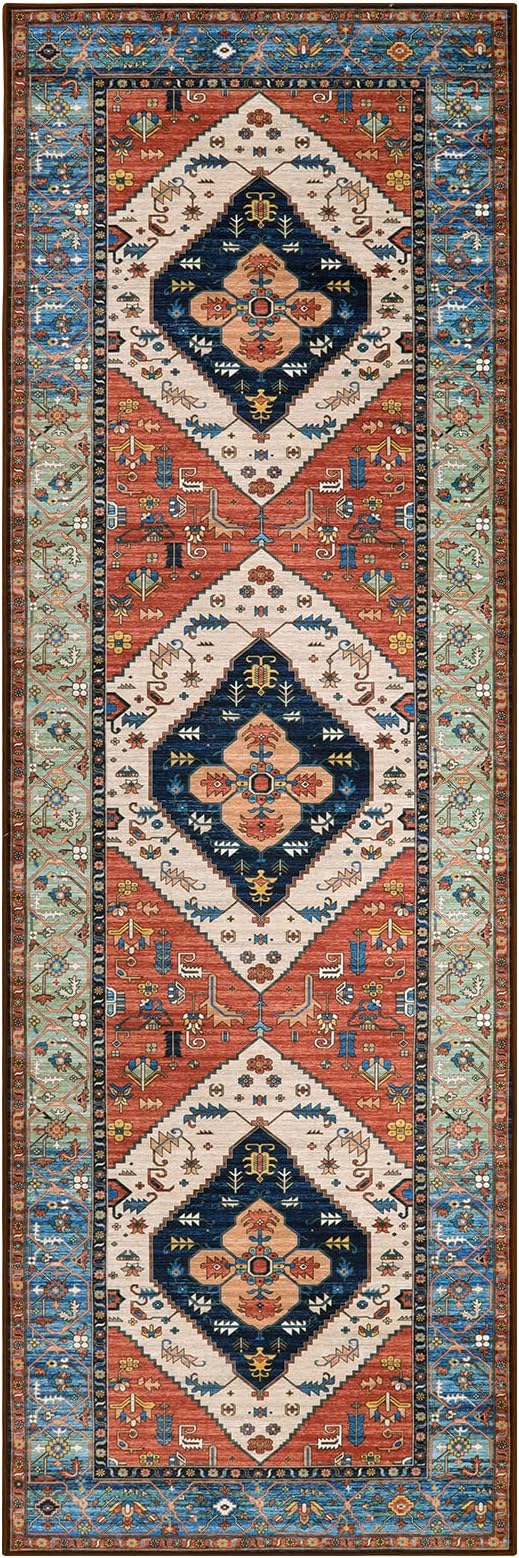 Lahome Boho Kitchen 2x7 Runner Rug - Non-Slip Washable Hallway Runner, Oriental Distressed Non-Shedding Rugs Carpet for Entryway Bedroom Laundry Room