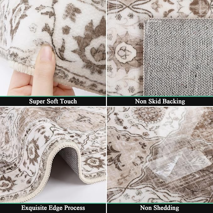 HEBE Hallway Runner Rug 2'x10' Washable Vintage Distressed Area Rugs Non Slip