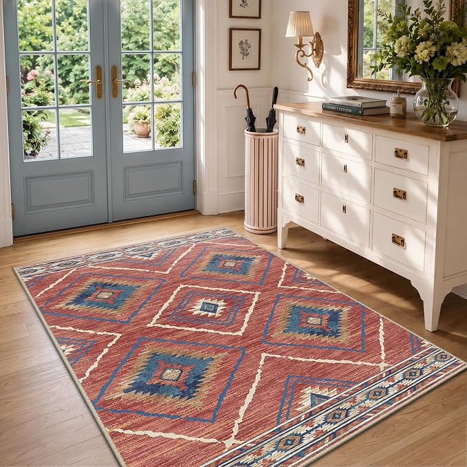 BESTSWEETIE Area Rug 4x6 Rug Machine Washable Non-Slip Low Pile Print Pattern