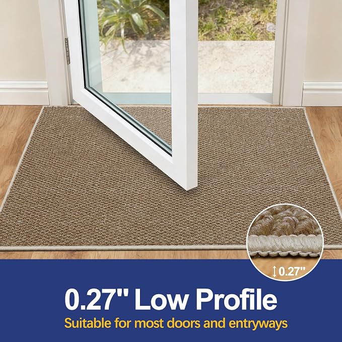 Dirt Trapping Door Mat 36x60, Taupe Faux Jute Entryway Rug | Low-Profile