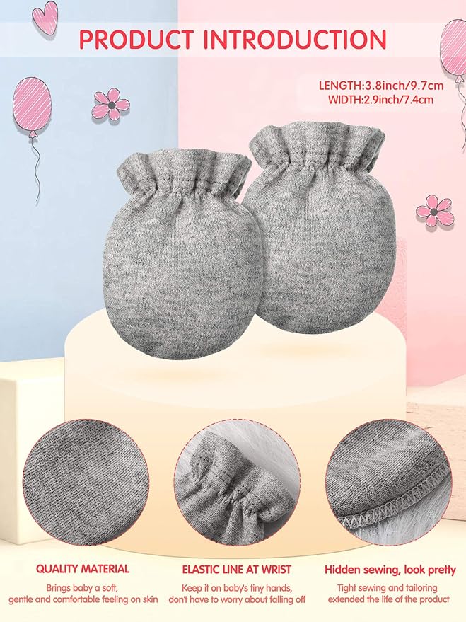 24 Pairs Newborn Baby Mittens Unisex Cute Glove No Scratch Baby Mittens Gloves for 0-6 Months Boys Girls