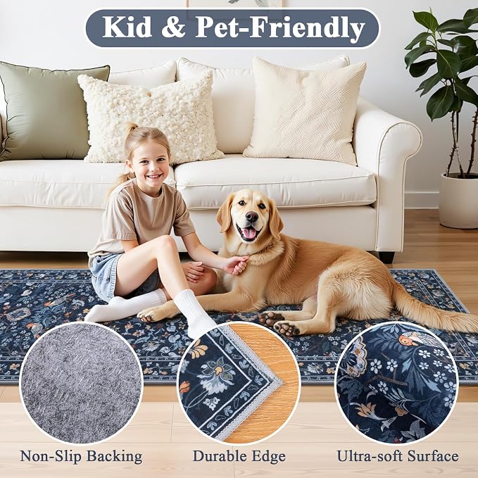 HEBE Washable Hallway Runner Rug 2'x 6' Non Slip Kitchen Rugs Runner, Low Pile