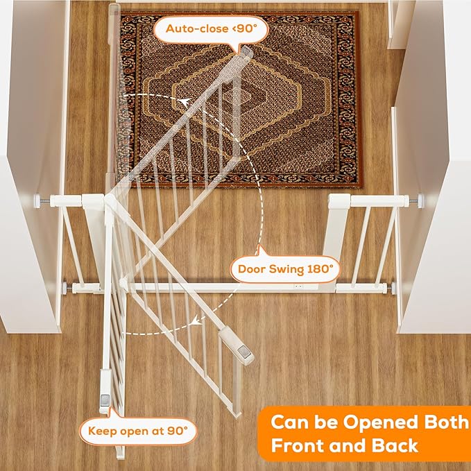 29.5-40.6" Magnetic Baby Gate for Stairs, Baby Safety Essentials, Auto Close Gate for Doorways, Easy Install Pressure Mounted Dog Gate Indoor, Pet Gates for Dogs, White