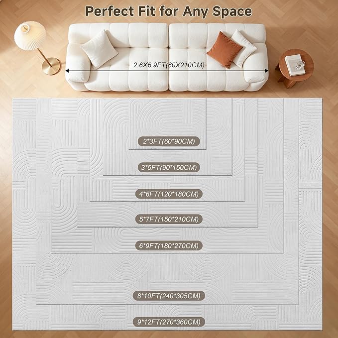 Pauwer 4x6 Washable Area Rugs for Living Room Modern White Solid Color Soft