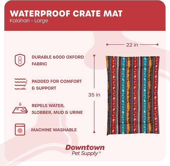 Downtown Pet Supply Dog Crate Pad, 35" x 22" - Waterproof, Ripstop Nylon Dog Crate Mat Chew Proof and Machine Washable - Kalahari - L