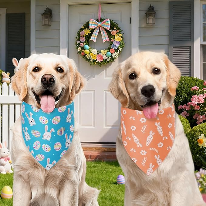 Easter Dog Bandanas Small 2PCS, 4 Pattern Colorful Scarf for Boy and Girl, Triangle Reversible Bibs Breed for Puppy Cats Pets