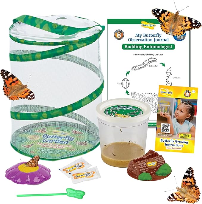 Insect Lore Butterfly Garden with 5 Live Baby Caterpillars - STEM Activity Journal, Habitat, Chrys-A-Lid Holder and Feeder Included | Raise and Release Painted Lady Butterflies