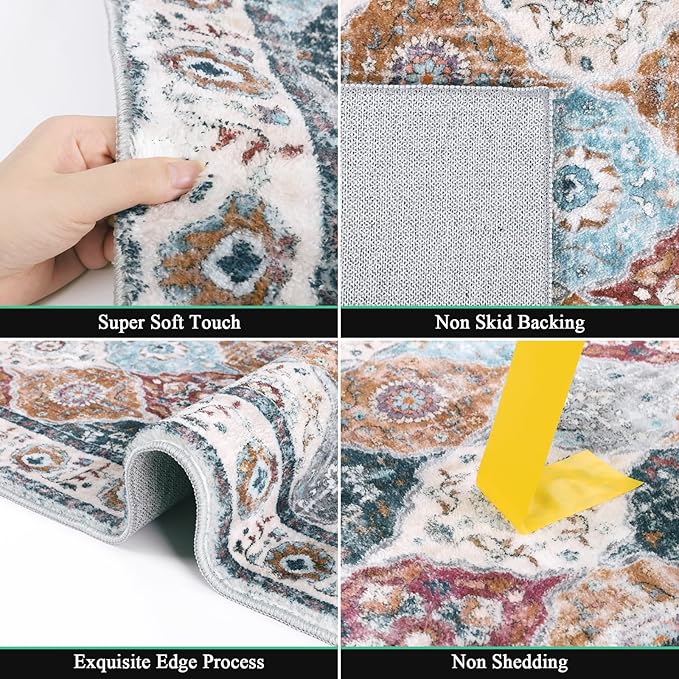 HEBE Hallway Runner Rug 2'8"x8' Washable Vintage Distressed Area Rugs Non Slip