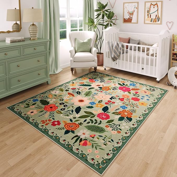 Rugcomf Bedroom Rug 3x5 Rug Washable Area Rug Non Slip Low Pile Boho Floral