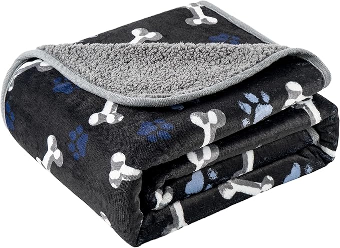Waterproof Dog Blankets Pet Blanket, Soft Fluffy Sofa Car Bed Protector, Reversible Sherpa Fleece Dog Blanket for Large Dogs (Navy Paws, 60"x80")