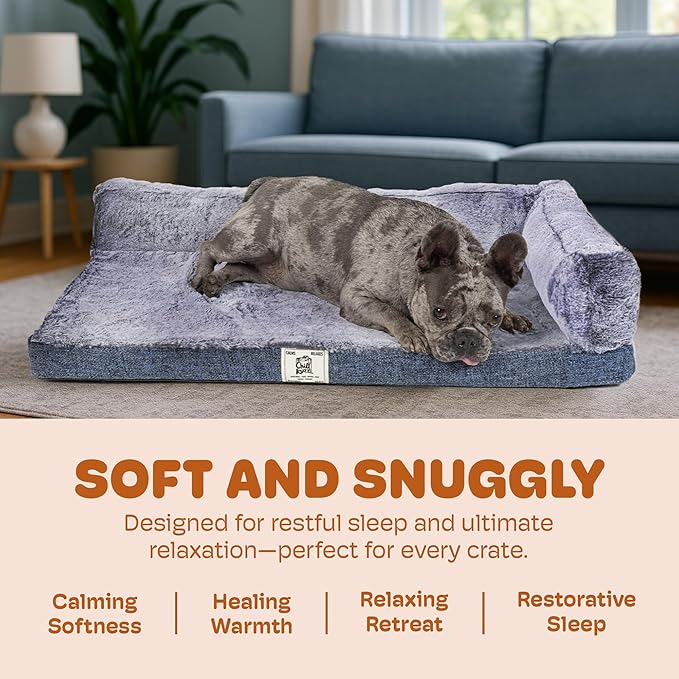 Dog Gone Smart Chill Kuzzi Dual Bolster Crate Pad - Washable Dog Bed Infused with Far Infrared Rays (FIR) - Supportive Plush Cushion for Crates, Travel, and Recovery - Slate Blue, Small 17 x 23 Inches