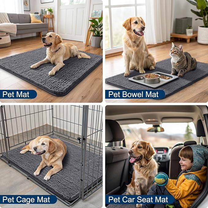 Smiry Dog Door Mat for Muddy Paws 44x32, Absorbent Dirt Trapper, Non-Slip