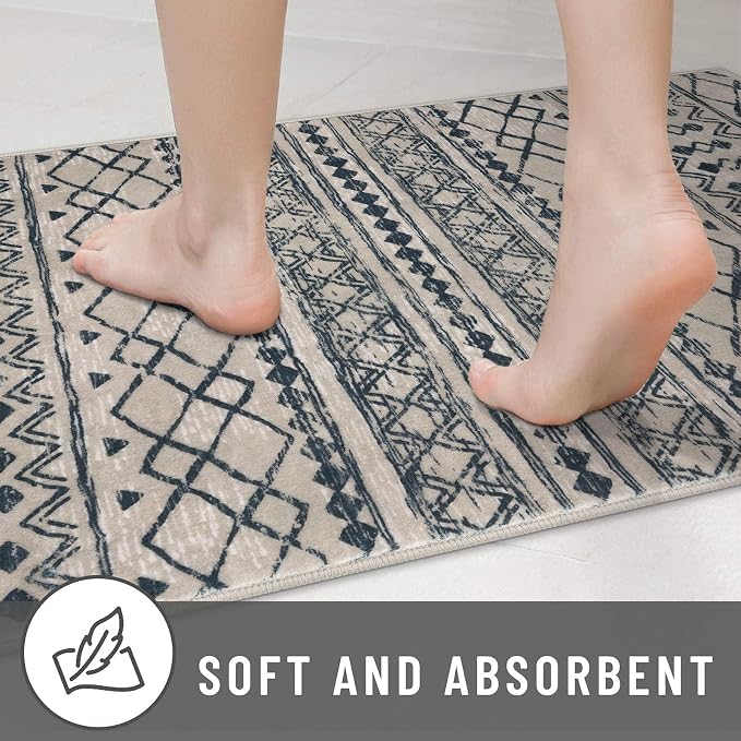 KUTA Boho Runners for Hallways 2x8 Light Brown Black Moroccan Washable Runner