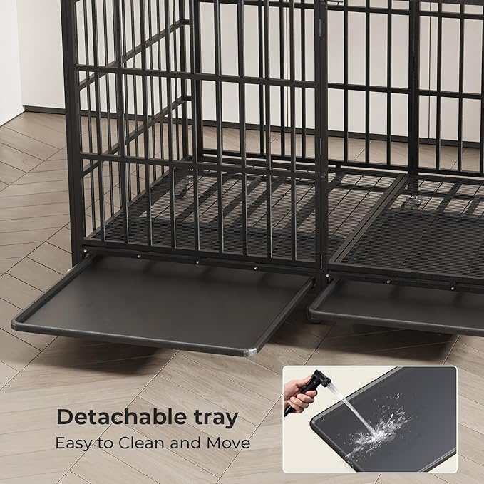 78 Inch Heavy Duty Dog Crate Indestructible XL Steel Escape Proof, Indoor High Anxiety Cage Kennel with Wheels, Removable Tray, Extra Large Kennel XL XXL