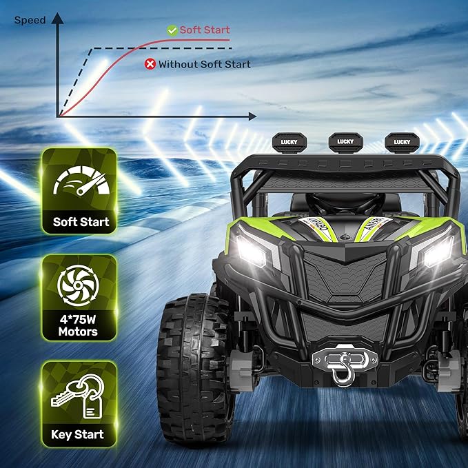 ANPABO 24V 4WD Ride on Car Truck w/Remote Control, 2WD/4WD Switchable Kids UTV, 4 Shock Absorbers, 19" Spacious Seat, Soft Start, Music Player, Electric Car for Kids