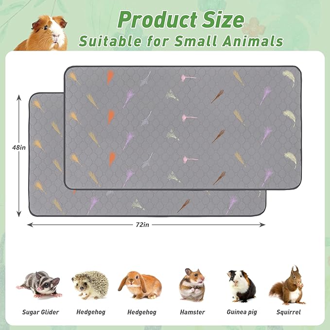 2Pcs Guinea Pig Cage Liners,Guinea Pig Fleece Cage Liners48''X72'' Super Absorbent Washable Pee Pads Reusable for Rabbit Hamster Chinchilla