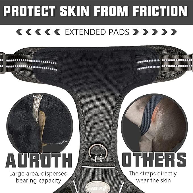 Auroth Tactical Harness for Large Dogs No Pull Adjustable Pet Harness Reflective Working Training Easy Control Pet Vest Military Service Dog Harnesses Black L