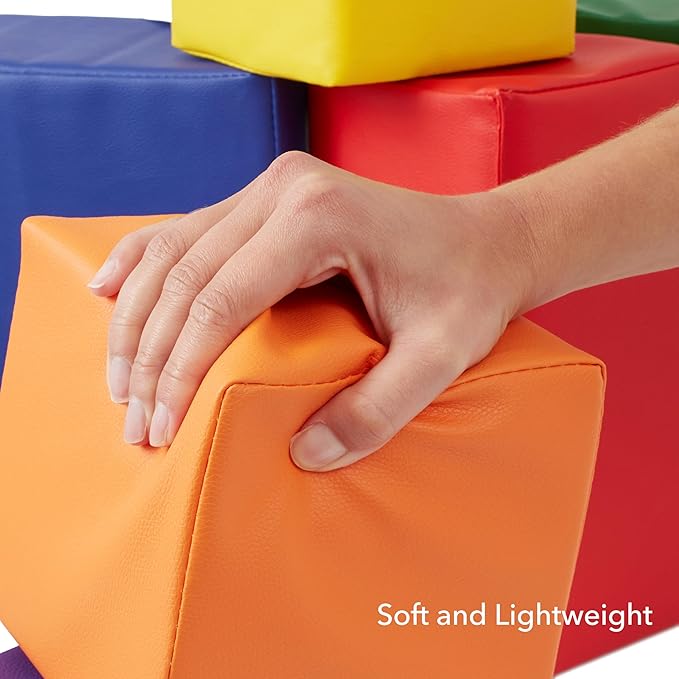 Casafield Large Toddler Foam Building Blocks (7-Piece Set), Soft Play Kids Stacking Cubes, Assorted Colors and Sizes for Daycare, Nursery, Preschool