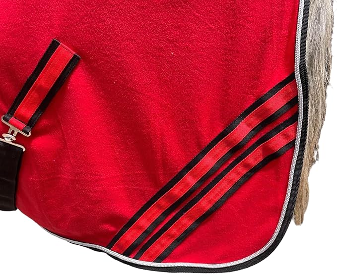 Majestic Ally Anti Pill Fleece Horse Blanket/Sheet with Silver Braided Rope (Red, 78)