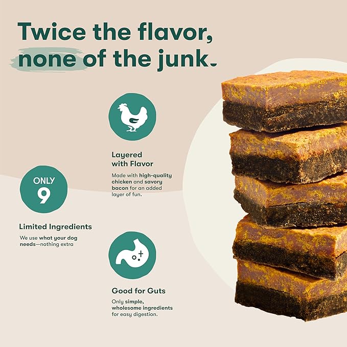 Jinx Chicken & Bacon Layers Jerky Dog Treats - Crunchy, All Natural Dog Jerky Treats with Cage-Free Chicken & Bacon - Pet Products for All Dogs (Puppies, Adults & Seniors) - 5oz