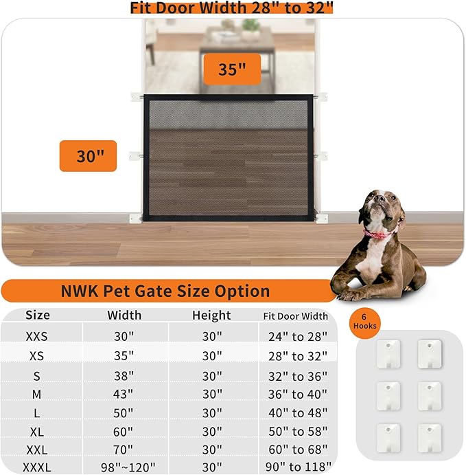 NWK Pack of 2 Magic Dog Gate for Stairs Pet Gate for The House Providing a Safe Enclosure for Pets to Play and Rest, 6 Hooks Design (2, 35''X30'')
