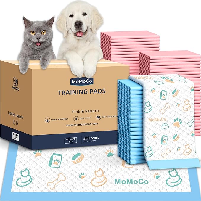 200 Count Dog Training Pads - 23"x23" Leak-Proof 6-Layer Puppy Pee Pads, Super Absorbent Potty Pads with Instant Dry Gel, Bulk Value Pack for Dogs & Cats (100 Pattern + 100 Pink)
