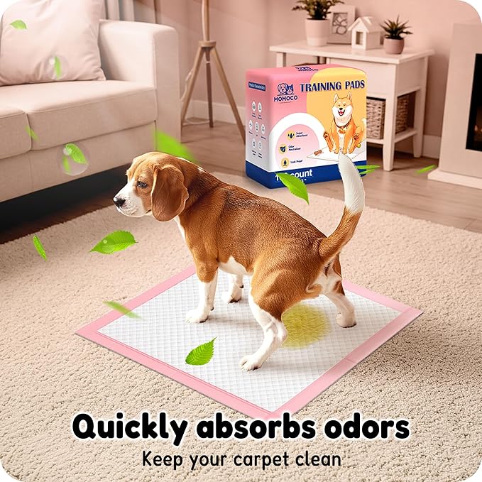 MoMoCo Pink Puppy Pads 23" x 23", 6-Layer Super Absorbent Dog Pee Pads, Leak-Proof Training Pads for Hardwood Floors & Apartments, Flash-Dry Disposable Potty Pads for Puppies & Senior Dogs, 100 Count